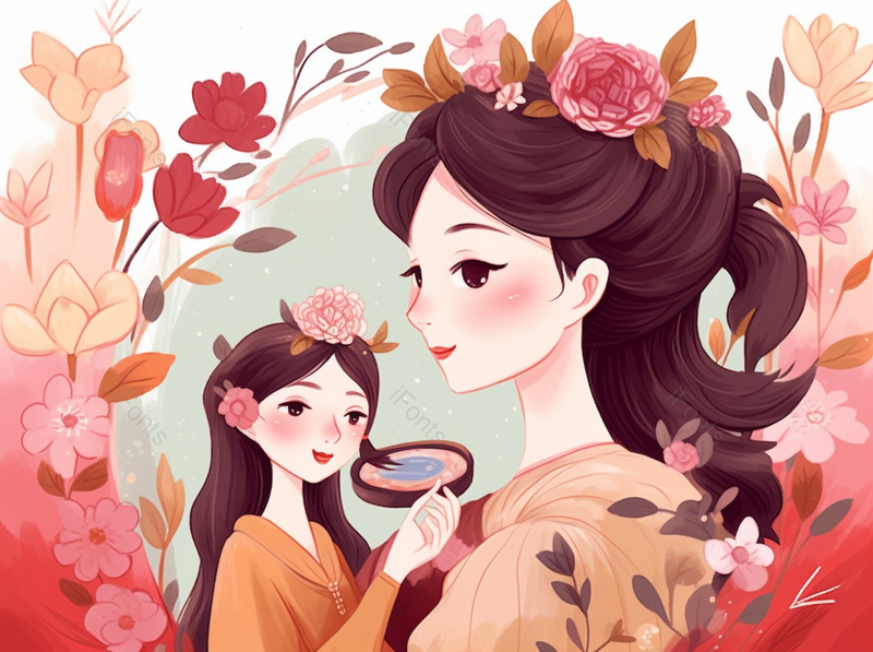 母亲节插画原创手绘人物插画海报女神女王肌理插画头戴鲜花化妆的女人,插画/手绘图,插画/手绘图库,插画/手绘图下载,插画/手绘